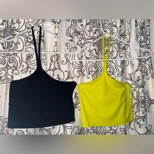 *Set of 2* Express Ribbed Halter Crop Tops in Black and Neon Green/Yellow